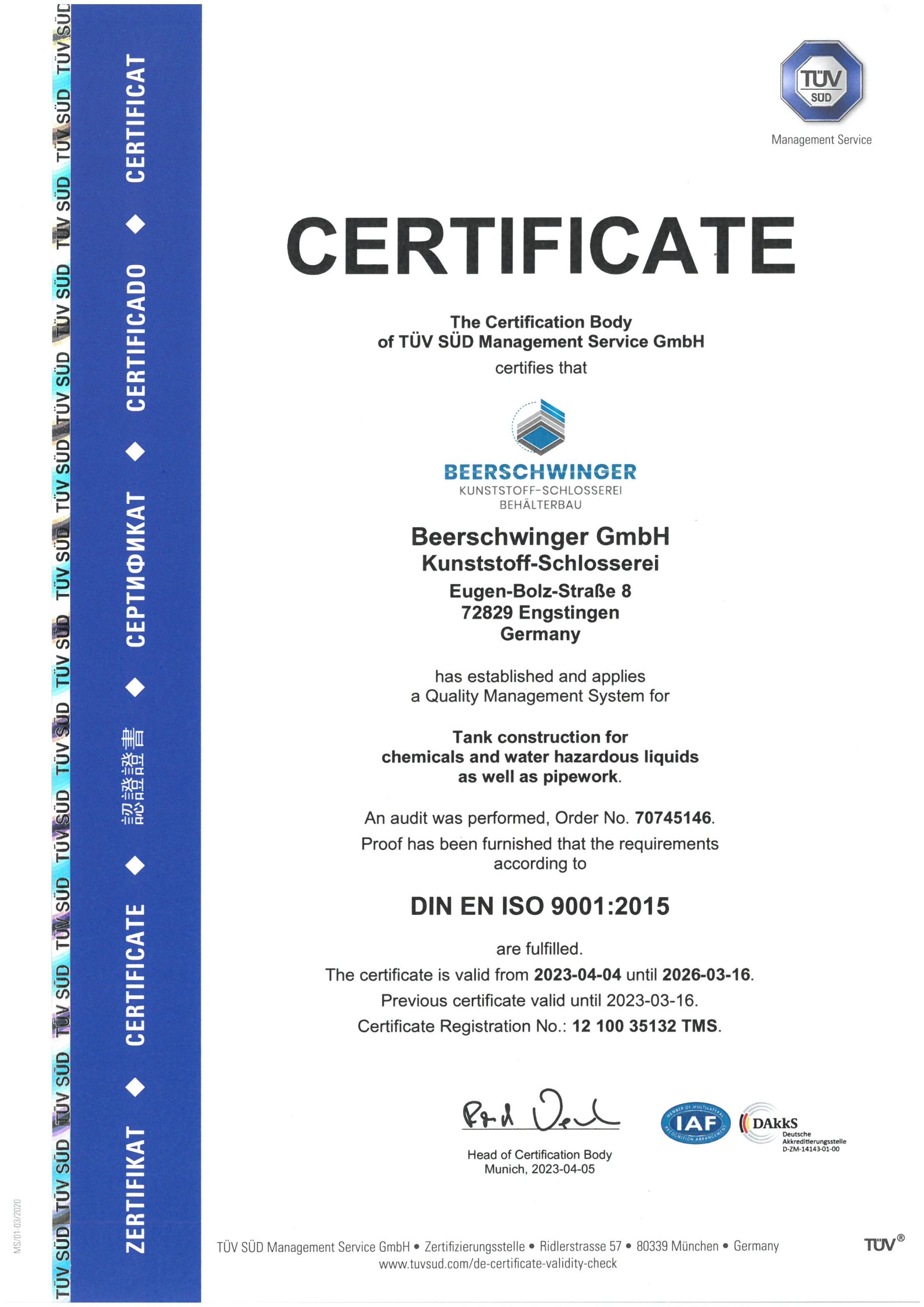 DIN EN ISO 9001:2015 Certificate